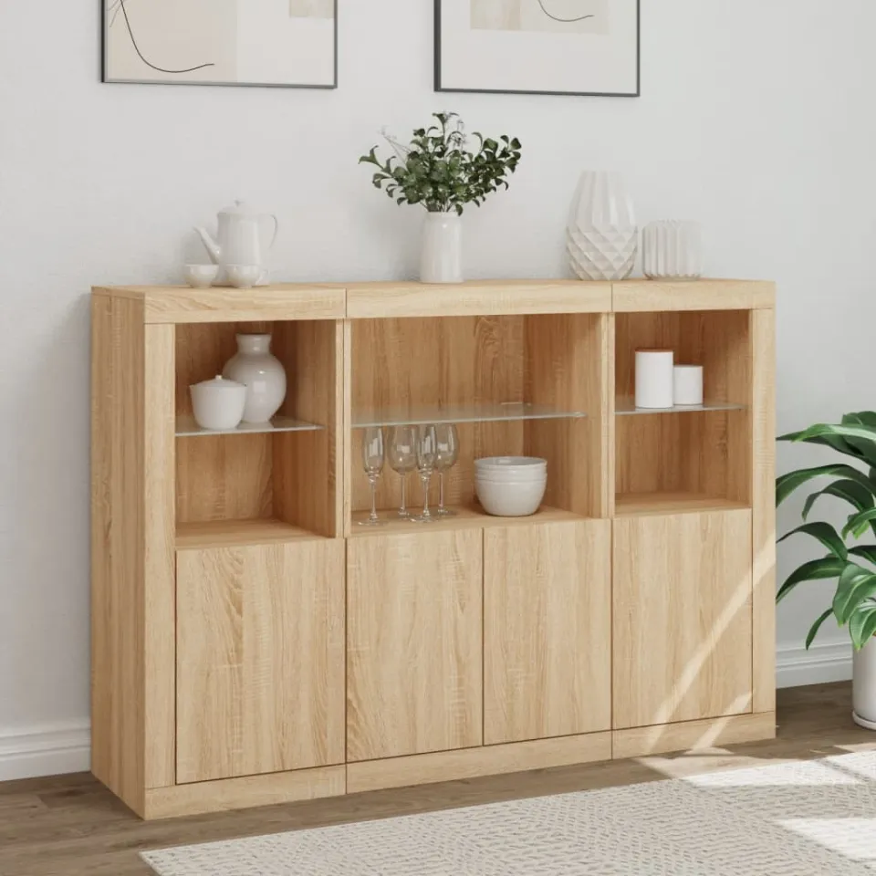 vidaXL Dressoirs met LED-verlichting 3 st bewerkt hout sonoma eiken, foto 4