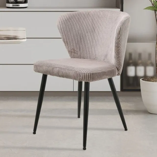 Rousseau Eetkamerstoel Tornado Zand – Ribfluweel – Zwarte Metalen Poten – Per Stuk Beige zand