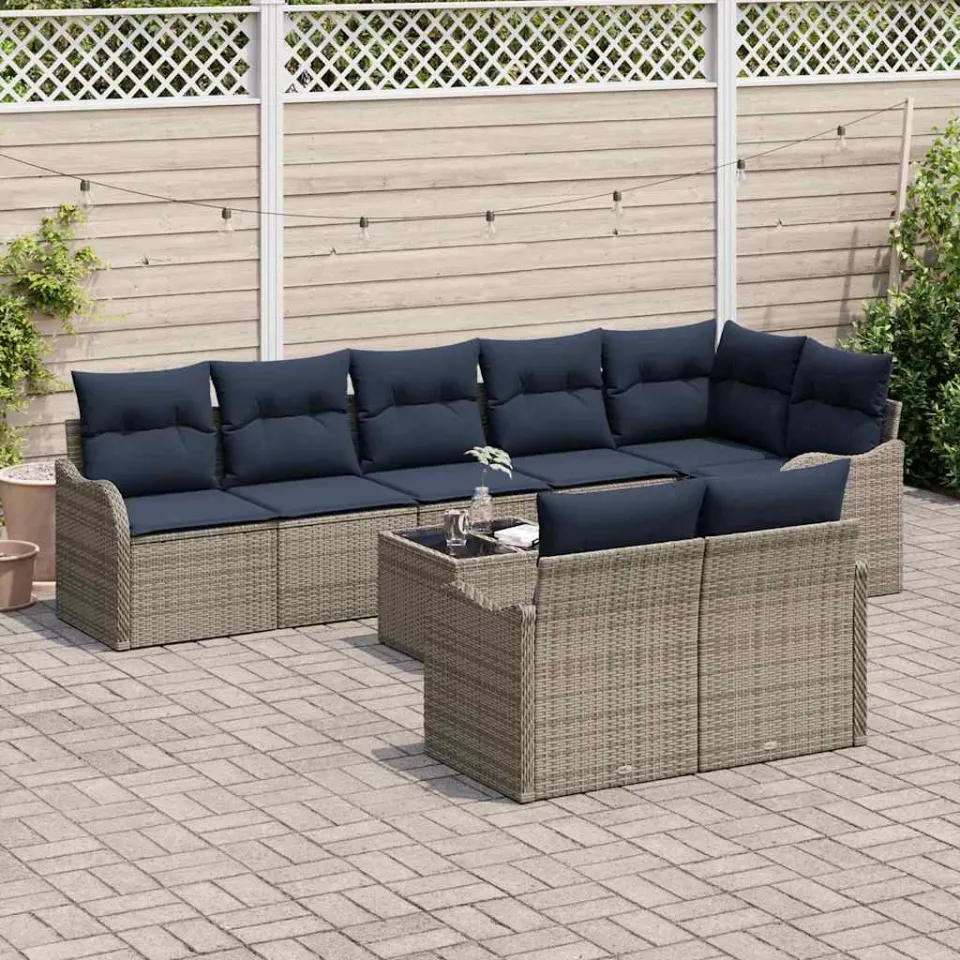 vidaXL Tuin Sofa Set 9 st Grijs poly rattan, foto 3