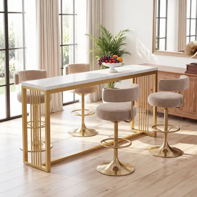 J.T.R Gouden bartafel met wit marmeren blad en metalen frame.