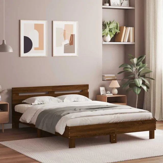 vidaXL Bedframe met hoofdeinde en LED bruin eikenkleur 140x190 cm