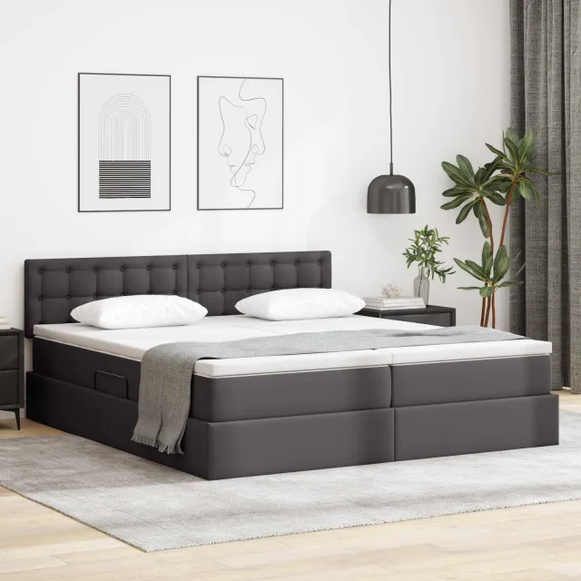 vidaXL Opbergbed met LED met hoofdeinde Grijs 180 x 200 cm Nep Leer