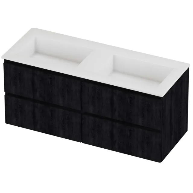 Proline Aristo Badmeubelset Polystone Elegant Dubbel 120x46x54 cm Glans Wit Charcoal Oak Eiken