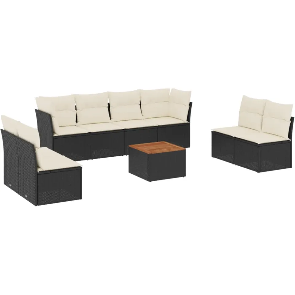 vidaXL 9-delige Loungeset met kussens poly rattan zwart
