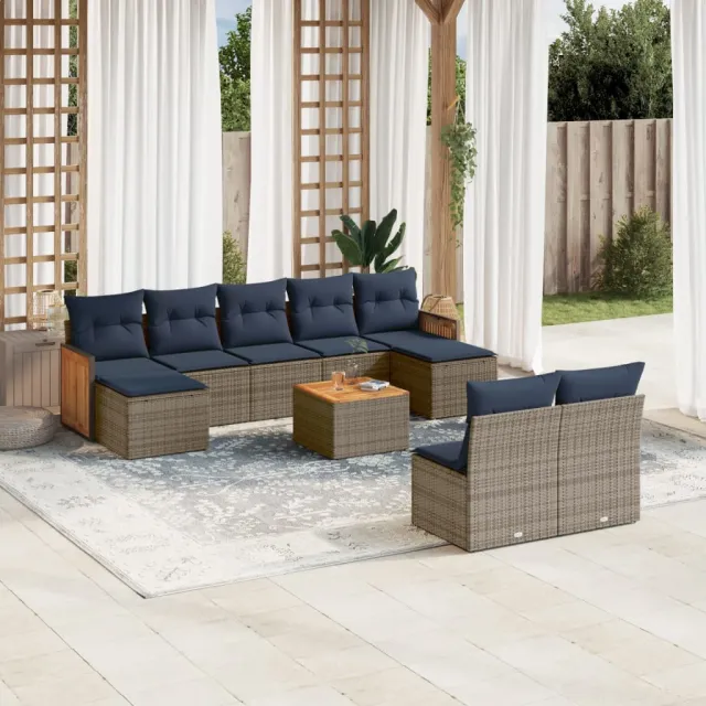 vidaXL 10-delige tuinbankset met kussens, grijs polyrotan, foto 2