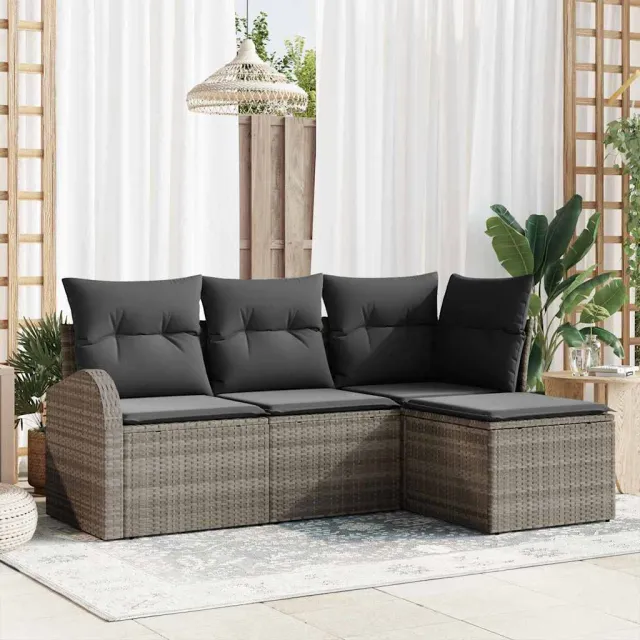 vidaXL Tuin Sofa Set Grijs poly rattan, foto 2