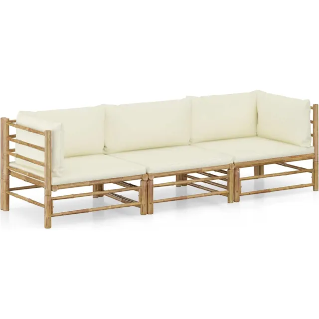 vidaXL 3-delige Loungeset met crèmewitte kussens bamboe, foto 2
