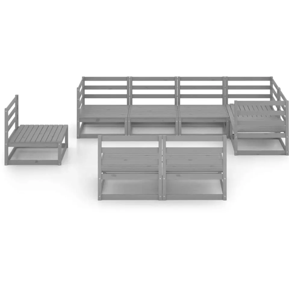 vidaXL 8-delige Loungeset massief grenenhout grijs