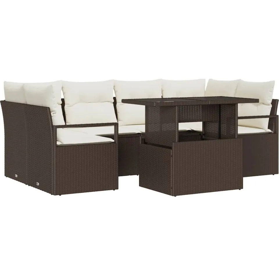 vidaXL Tuin Sofa Set 7 st Bruin Poly riet