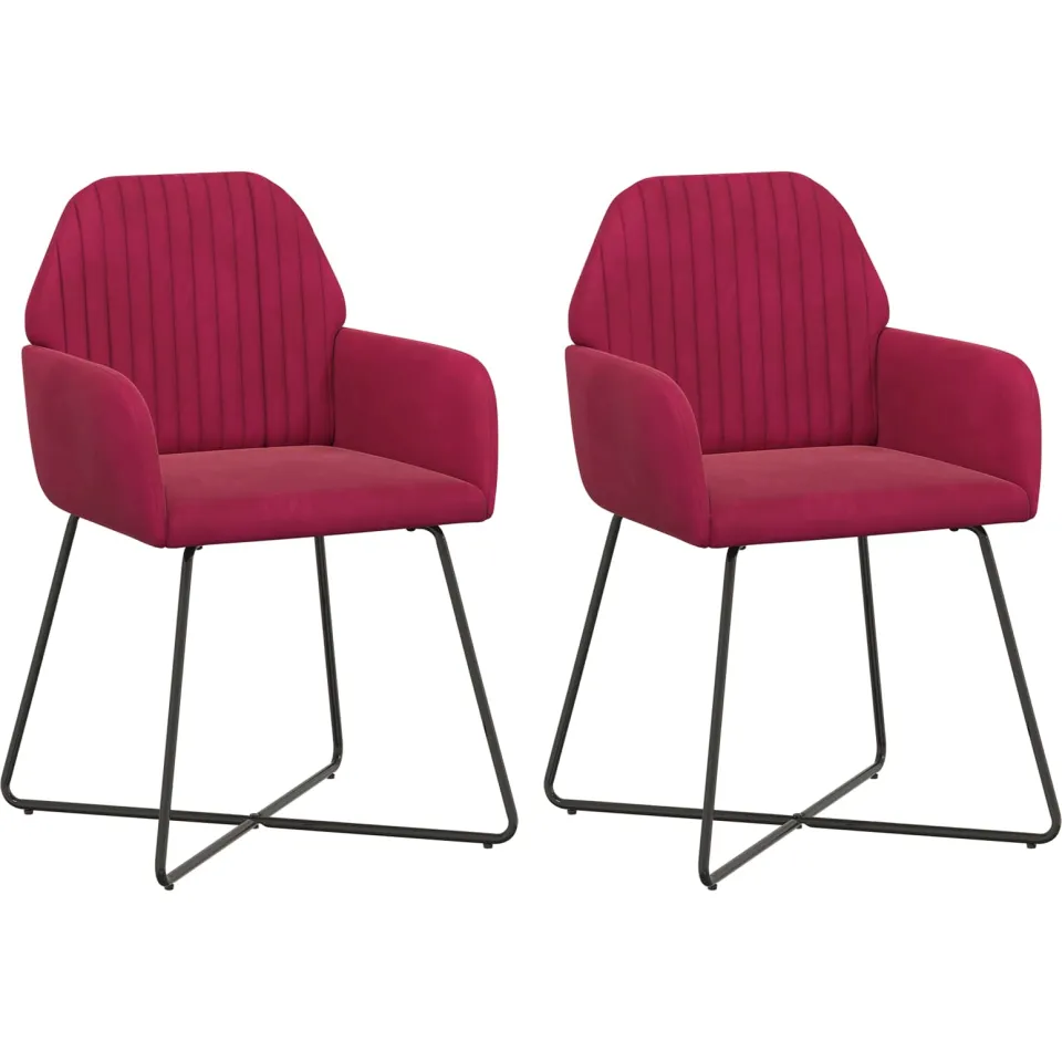 vidaXL Eettafelstoelen 2 st fluweel Wijnrood 55 x 50 x 84 cm, foto 3