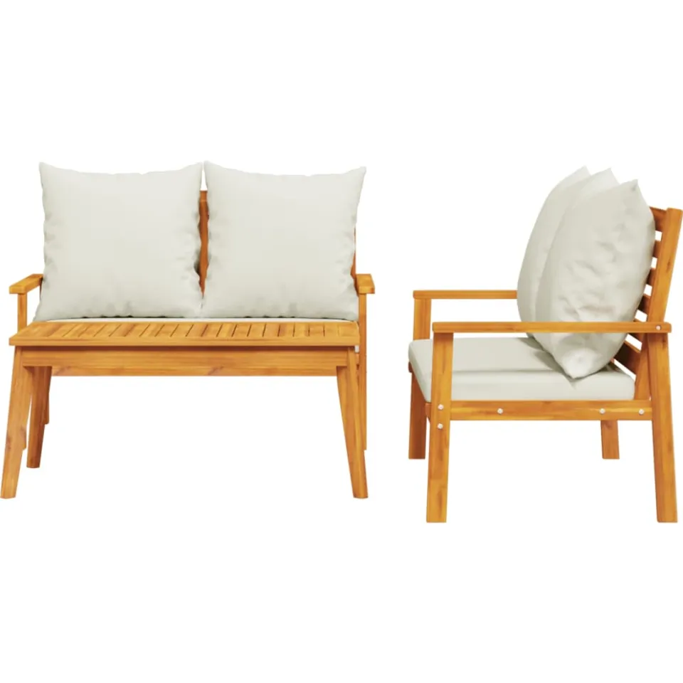 vidaXL 3-delige Loungeset met kussens massief acaciahout Bruin