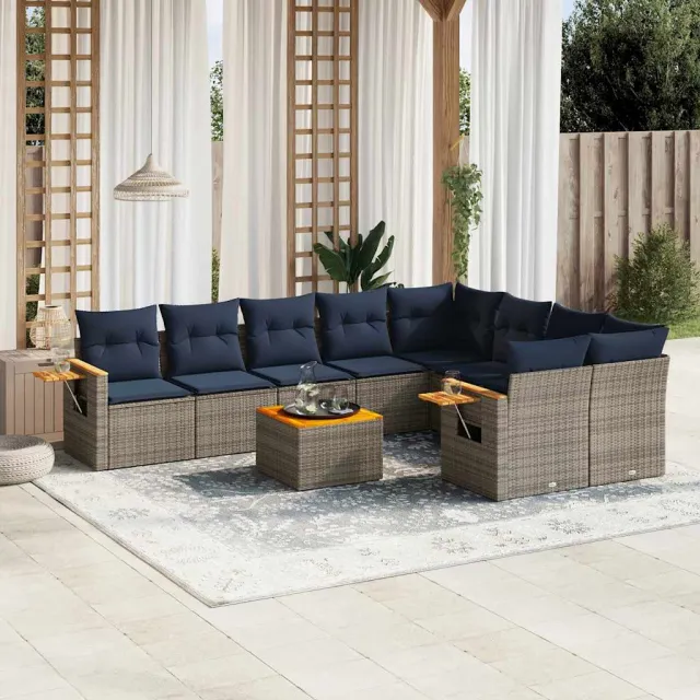 vidaXL 10-delige Loungeset met kussens poly rattan grijs, foto 2