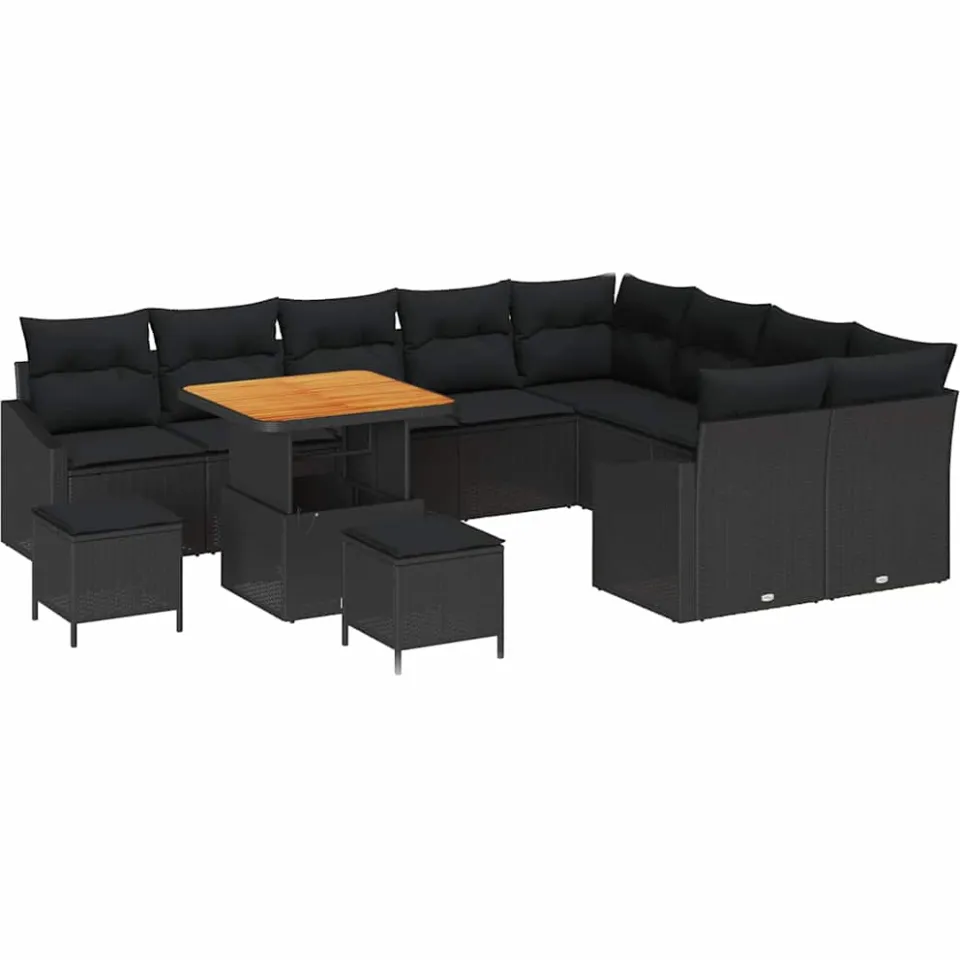 vidaXL Tuinbankenset 12 st Zwart poly rattan