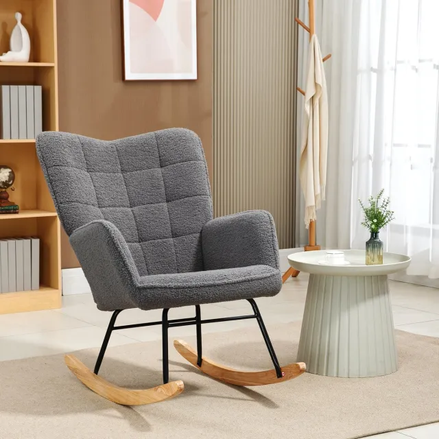 STILVORA Schommelstoel 71 x 98 x 101 cm - Zachte Berberlook Met Armleuningen En Hoge Rugleuning - Voor Woonkamer En Slaapkamer - Stof Donkergrijs Dark Gray