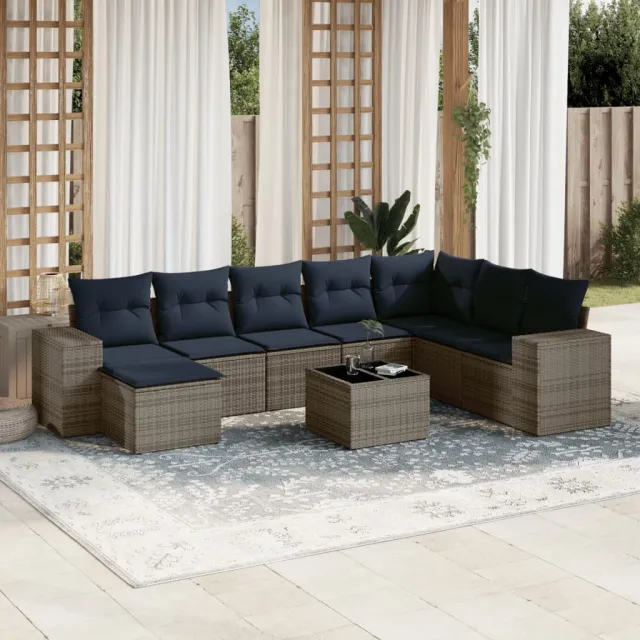 vidaXL 9-delige tuinbankset met kussens, grijs polyrotan, foto 2