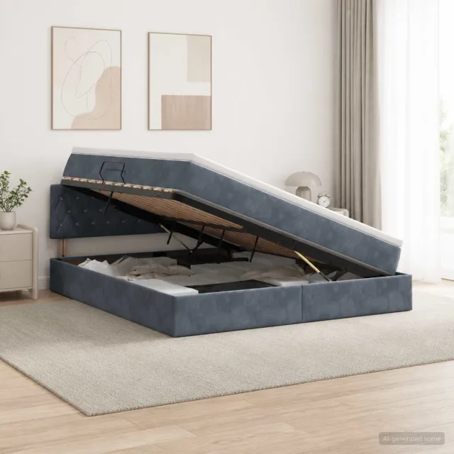 vidaXL Opslag bed met hoofdeinde Donkergrijs 180 x 200 cm Fluweel
