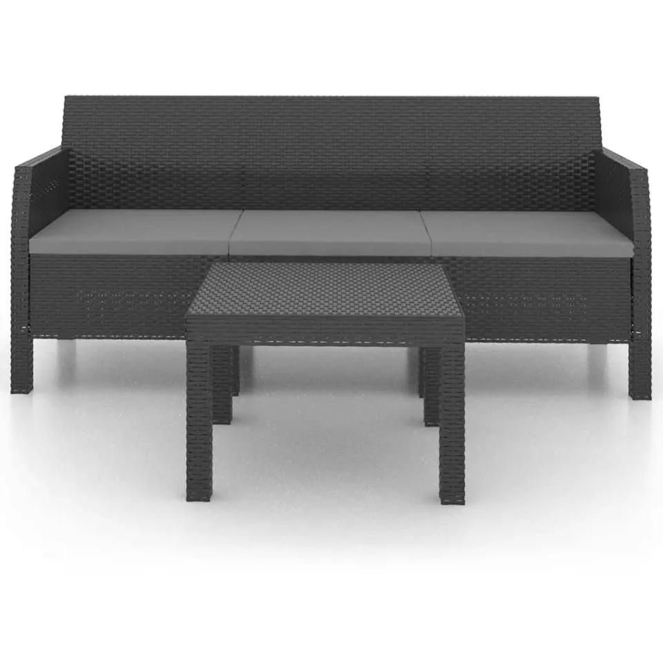 vidaXL 2-delige Loungeset met kussens PP rattan antracietkleurig Anthraciet