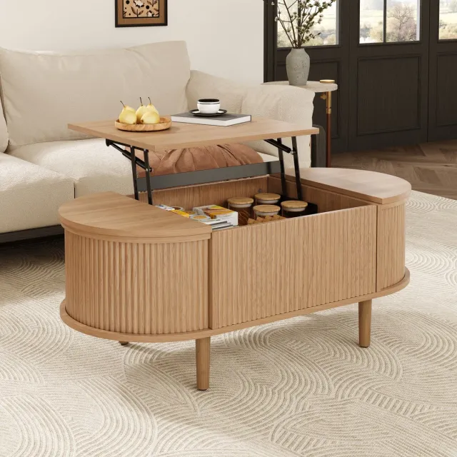 HAUSS SPOLE Salontafel - Verstelbaar Tafelblad Met Opbergruimte - Voor Woonkamer En Werken - MDF - 100x48x53,5 cm - Eiken