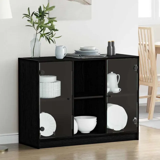 vidaXL Dressoir Zwart Eiken 100 x 37 x 75.5 cm, foto 2