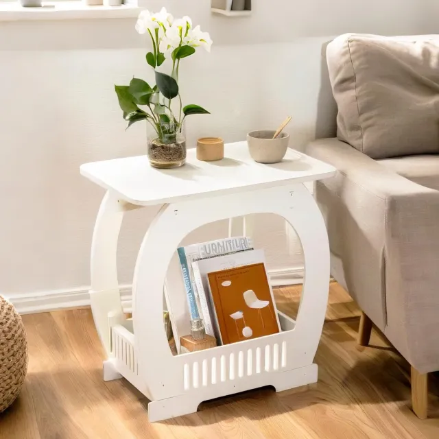 Unyqoos Witte compacte bijzettafel met opbergruimte voor elke kamer in huis