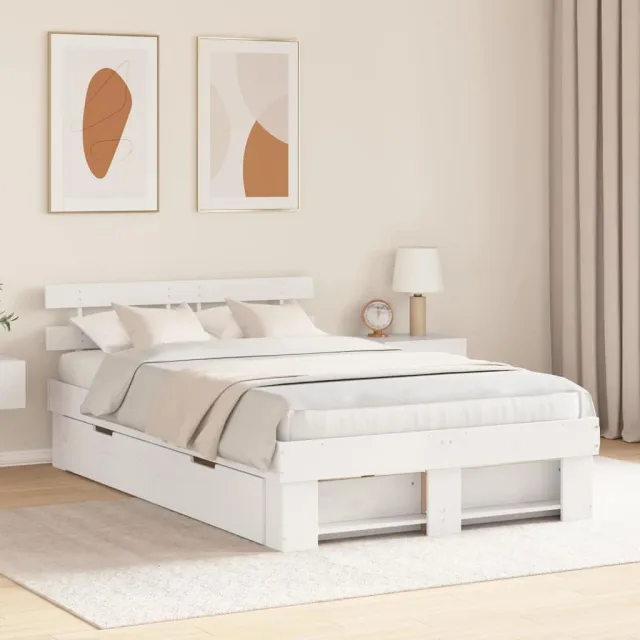 vidaXL Bedframe met hoofdeinde Wit 120 x 190 cm Massief grenenhout