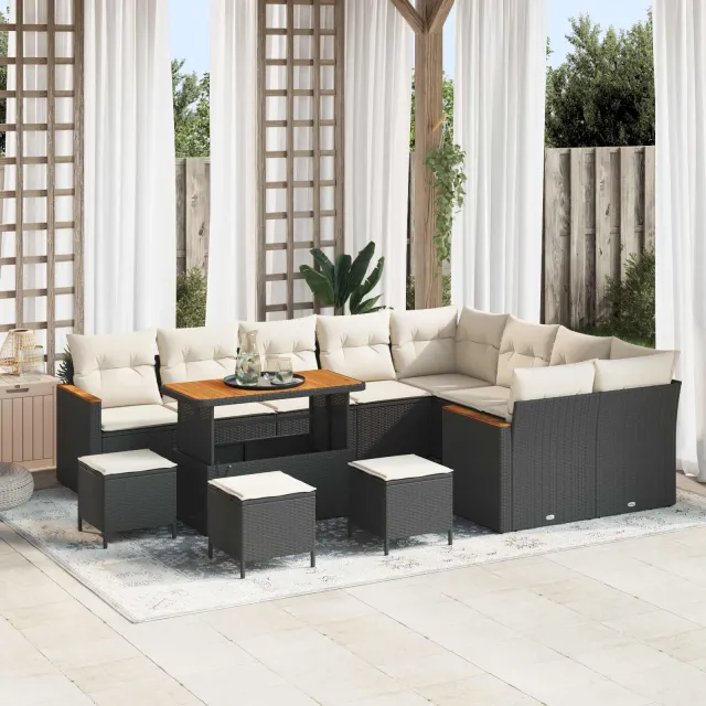 vidaXL Tuinbankenset 13 st Zwart poly rattan, foto 2