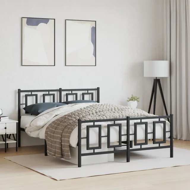 vidaXL Bedframe met hoofd- en voeteneinde metaal zwart 135x190 cm