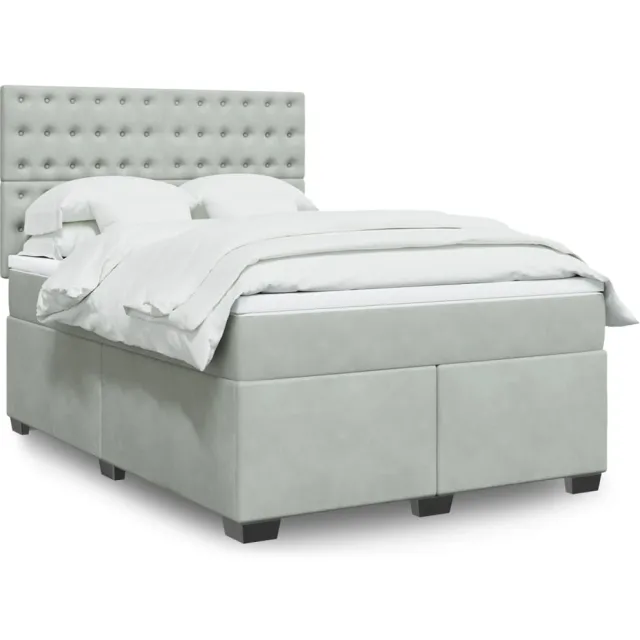vidaXL Boxspring met matras fluweel lichtgrijs 160x200 cm grijs
