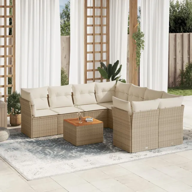 vidaXL 9-delige Loungeset met kussens poly rattan beige, foto 2