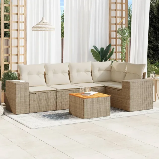 vidaXL 6-delige Loungeset met kussens poly rattan beige, foto 2