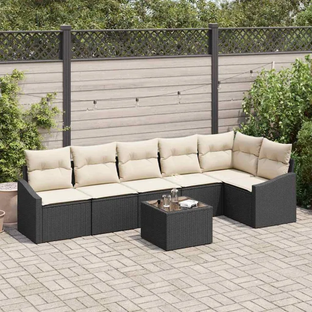 vidaXL Tuinbankenset 7 st Bruin en Crème poly rattan, foto 2