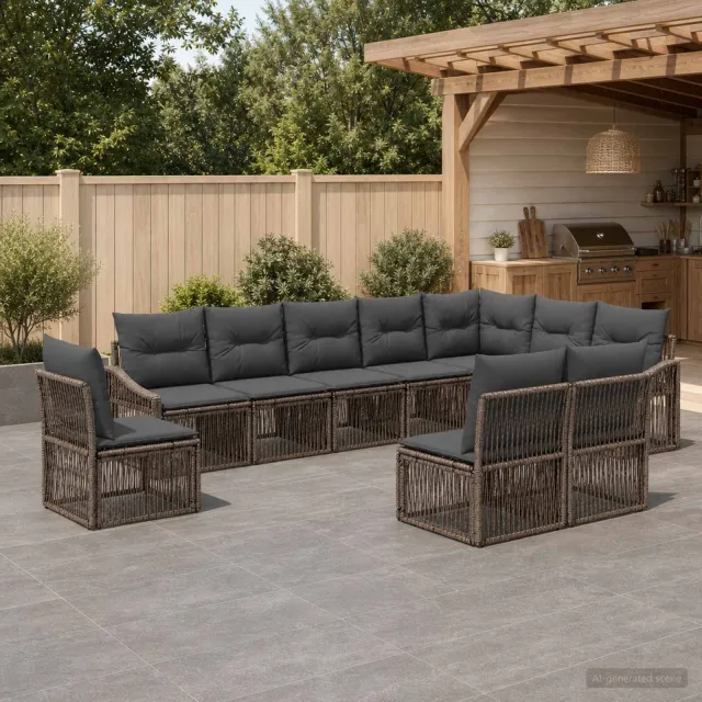 vidaXL Tuinbankenset 10 st 10-zits Grijs poly rattan