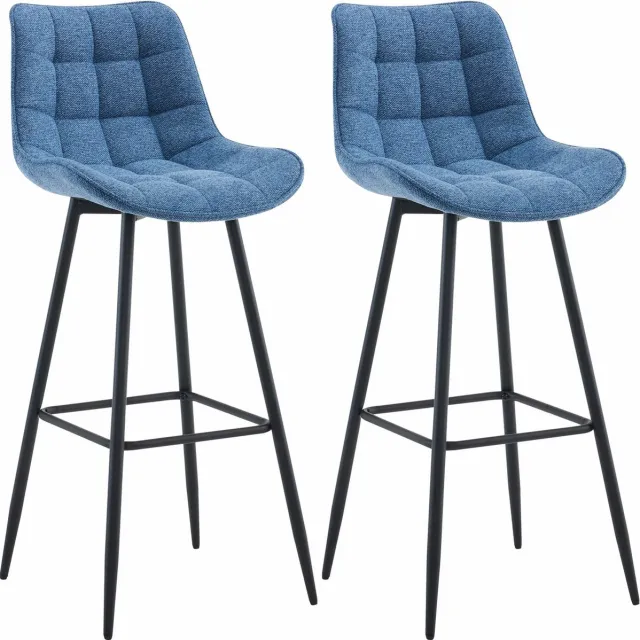 CLP Dartford Set van 2 barkrukken - Met rugleuning - Met voetsteun - Metalen frame - blauw Stof