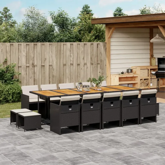 vidaXL 15-delige Tuinset met kussens poly rattan zwart