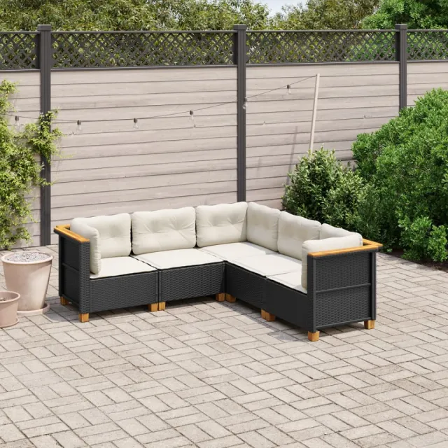 vidaXL 5-delige Loungeset met kussens poly rattan zwart, foto 2