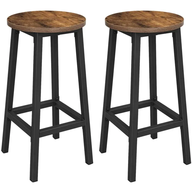 Vasagle Industriële Barkrukken - Keukenstoelen – Set van 2 - Stalen Frame & Rustic Brown/Zwart Bruin