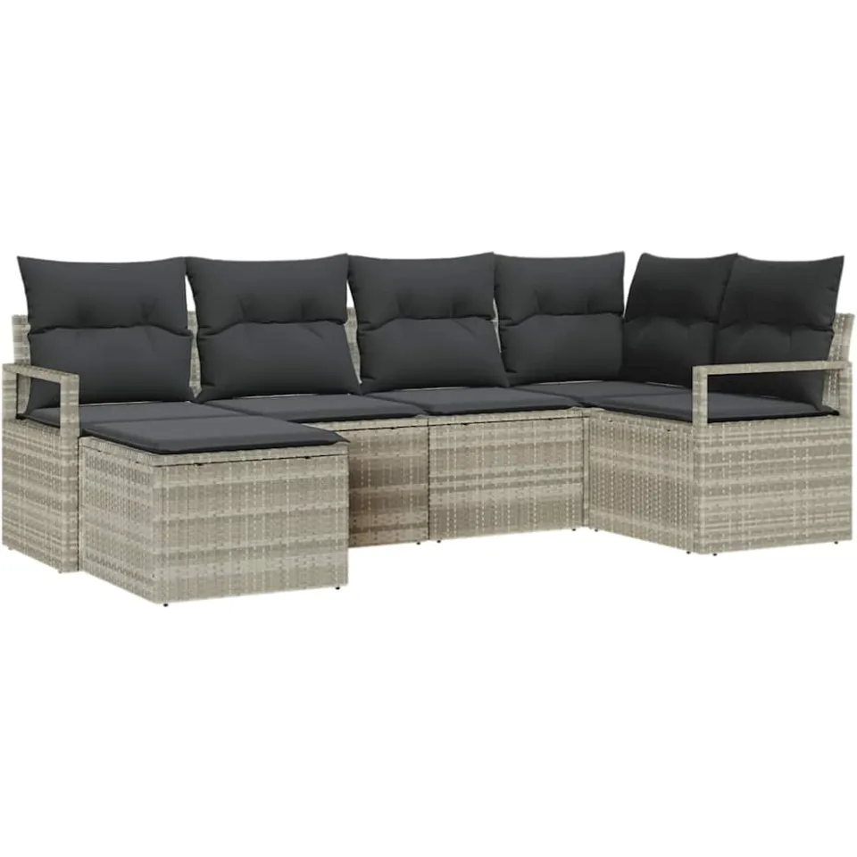 vidaXL Bankstel 6 st Lichtgrijs poly rattan