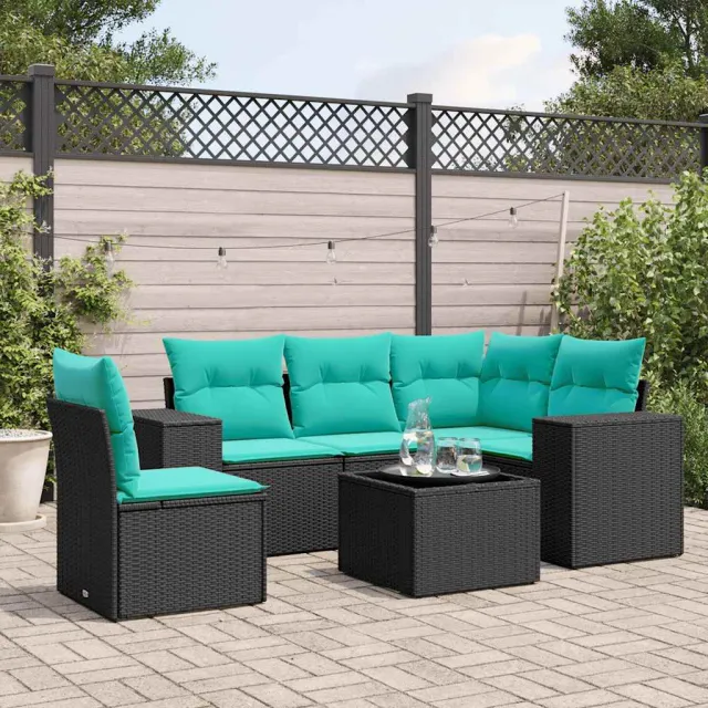 vidaXL 6-delige tuinbankset met kussens van zwart polyrotan, foto 2