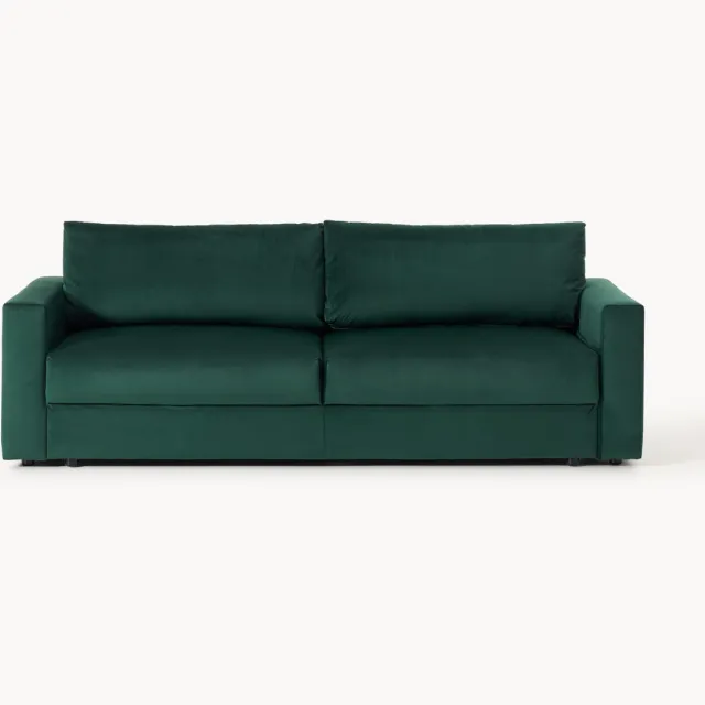 Westwing Collection Fluwelen slaapbank Tasha (3-zits) met opbergruimte Groen