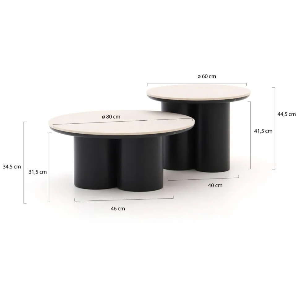 Apple Bee Tonga bijzet tuintafelset ø 80cm (h: 36cm)/ø 60cm (h: 44cm) zwart, foto 2