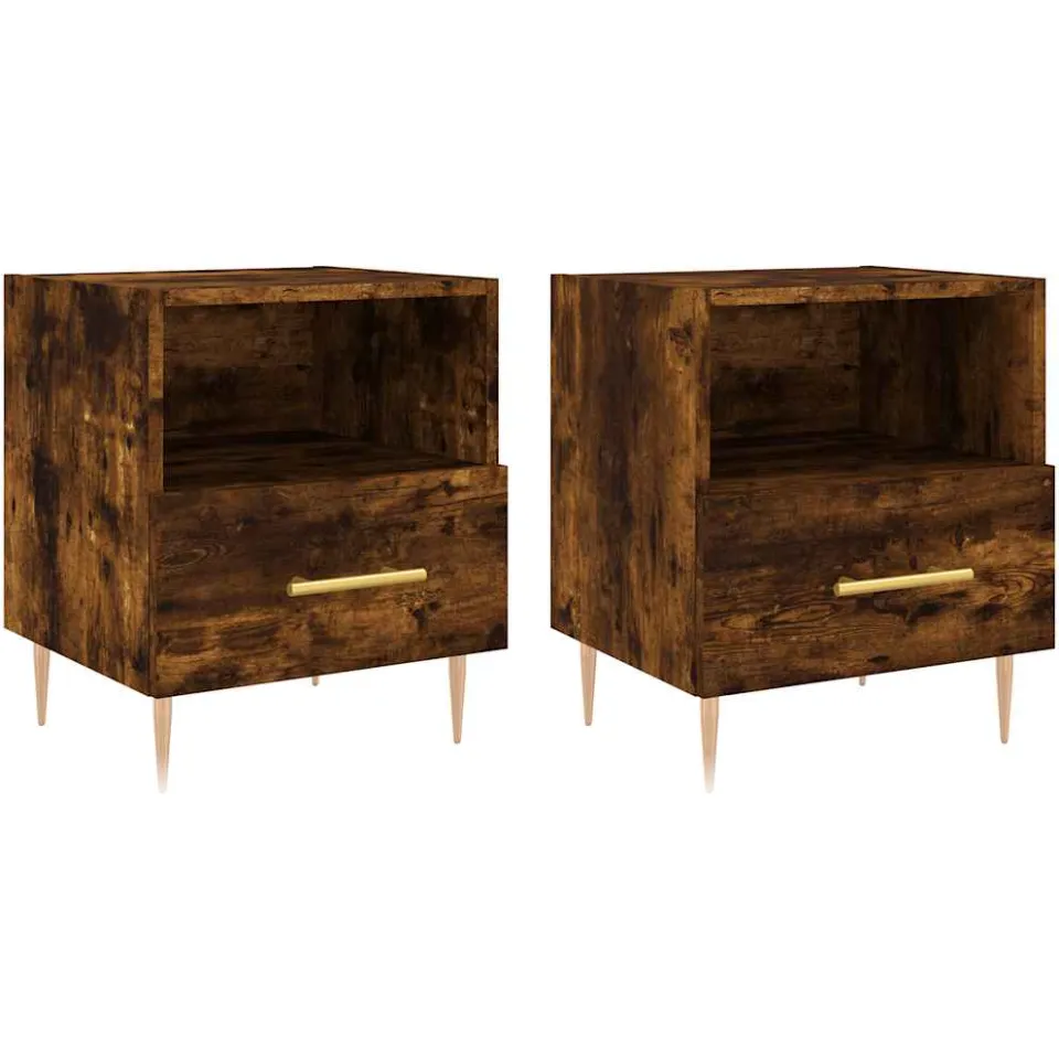 vidaXL Nachtkastjes 2 st 40x35x47,5 cm bewerkt hout gerookt eikenkleur Bruin