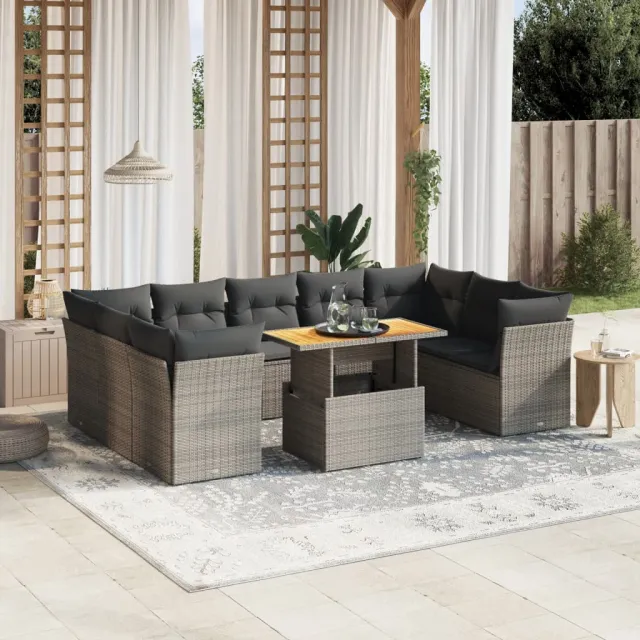 vidaXL 10-delige Loungeset met kussens poly rattan grijs, foto 2