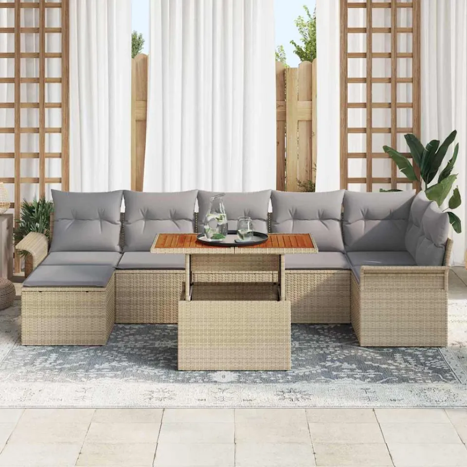 vidaXL Tuin Sofa Set 8 st Beige Poly riet, foto 3