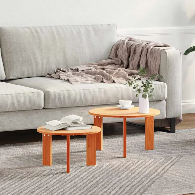 vidaXL Salontafel 2 st Wasbruin 47,5 x 47,5 x 27 cm Massief grenenhout bruin, foto 2