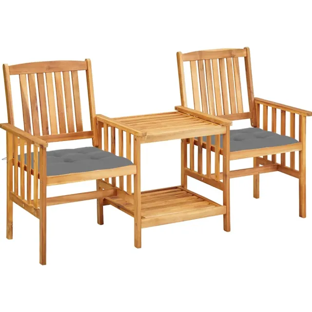 vidaXL Tuinstoelen met tafeltje en kussens massief acaciahout Grijs