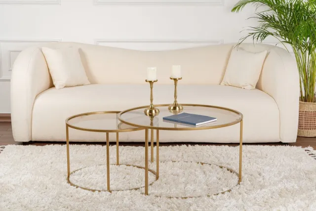 Skye Decor , Glazen salontafelset, Aurum - 80, 60 - Gold, Bronze, Gehard glas, Goud & Brons, 60 x 60 x 39 cm Goud, brons
