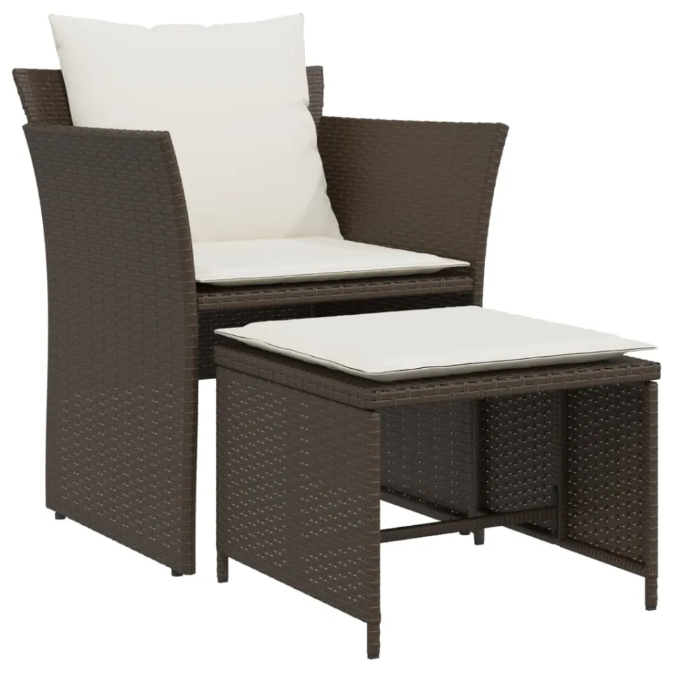 vidaXL Tuinstoel met voetenbank poly rattan bruin, foto 4