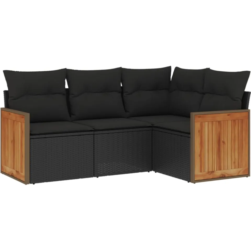 vidaXL 4-delige Loungeset met kussens poly rattan zwart, foto 3