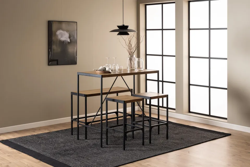 Bendt Bartafel set 'Deryk' Eikenlook, Met 2 barstoelen en bankje, foto 5