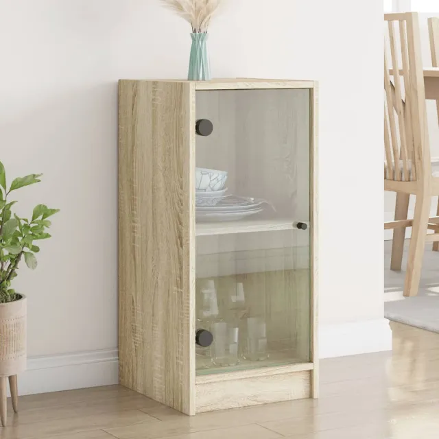 vidaXL Bijzetkast met glazen deuren 35x37x75,5 cm sonoma eikenkleurig, foto 2